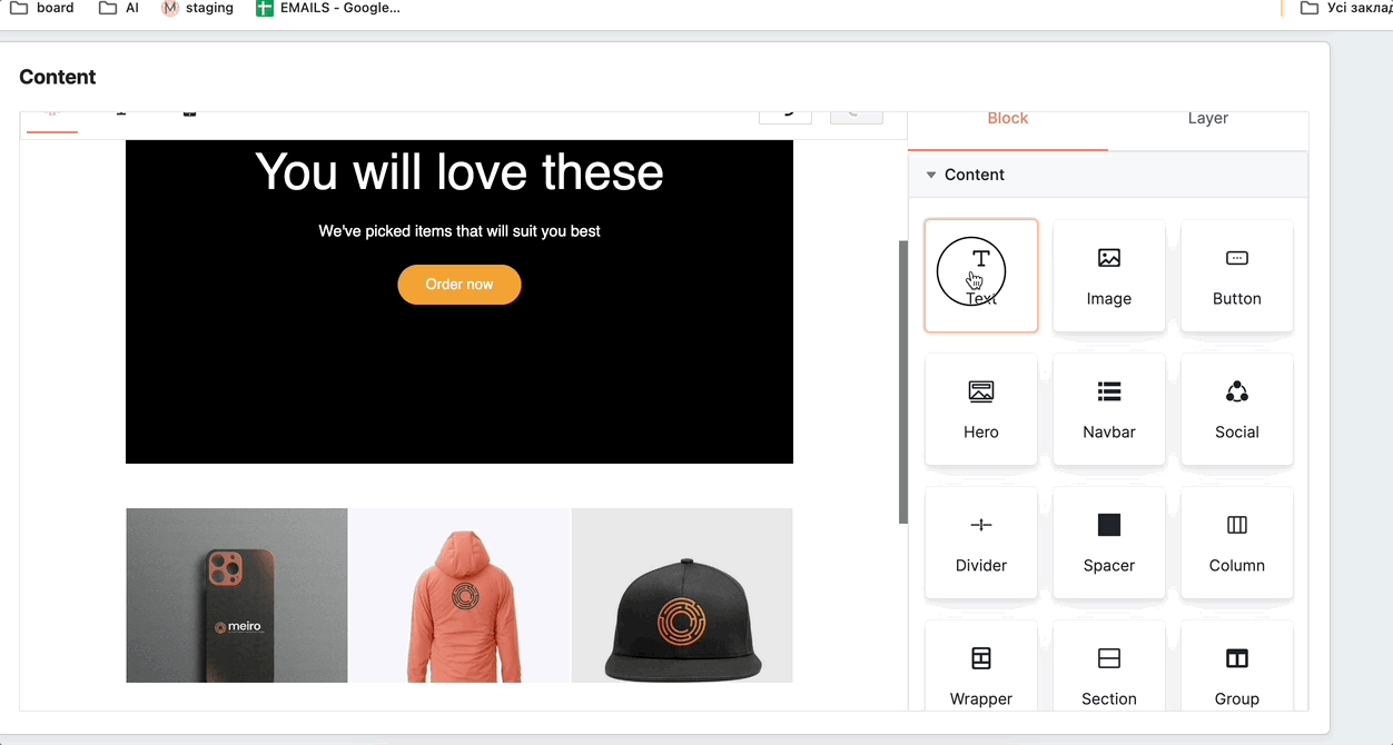 Meiro email campaign builder